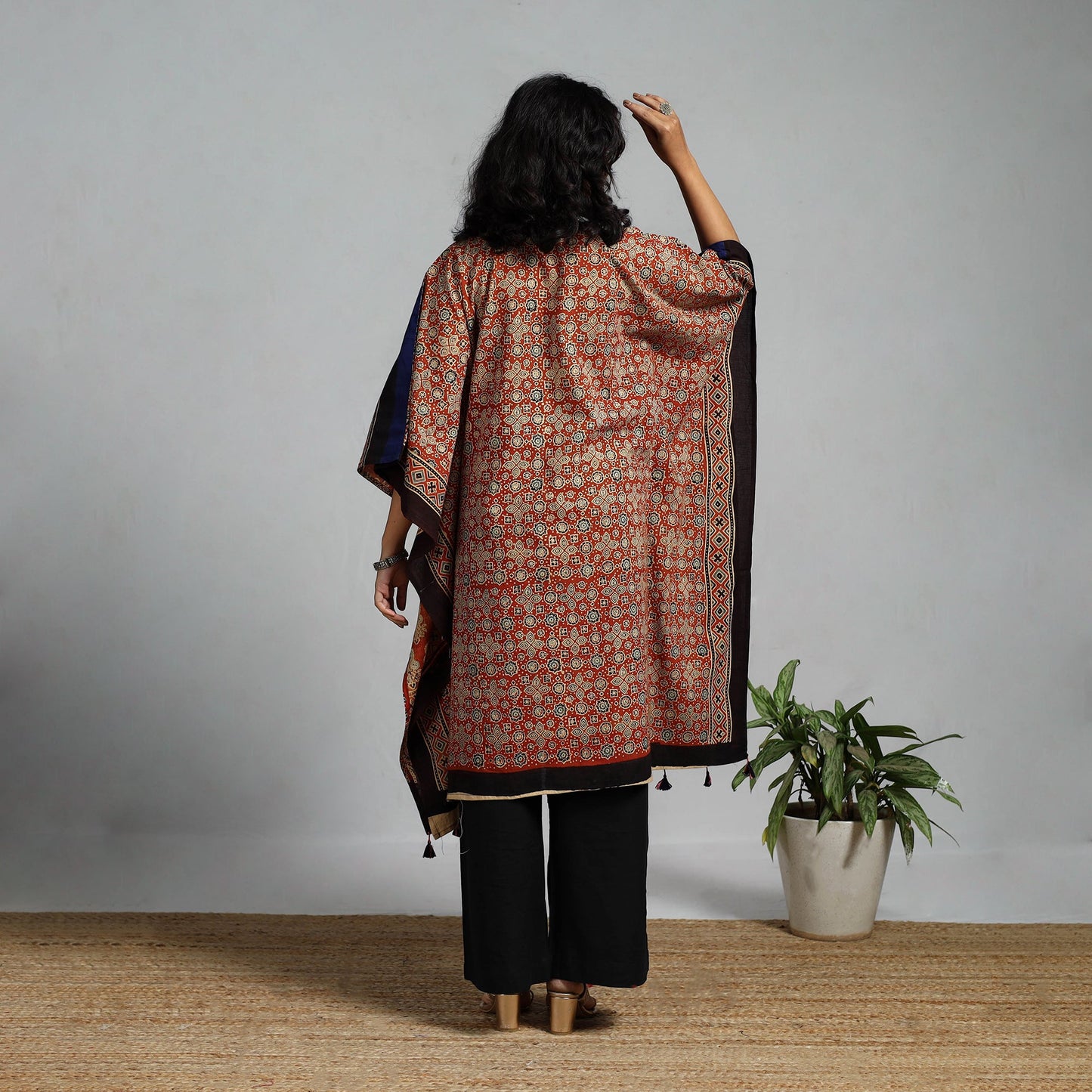 Handloom cotton natural dyed medium kaftan 14 - handcrafted