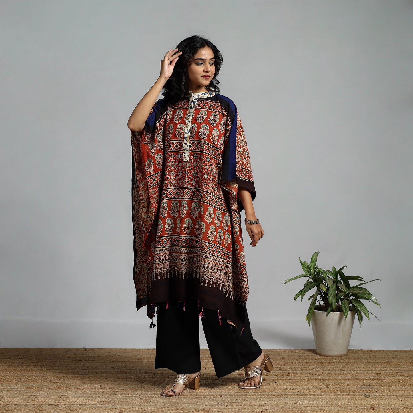 Handloom cotton natural dyed medium kaftan 14 - handcrafted