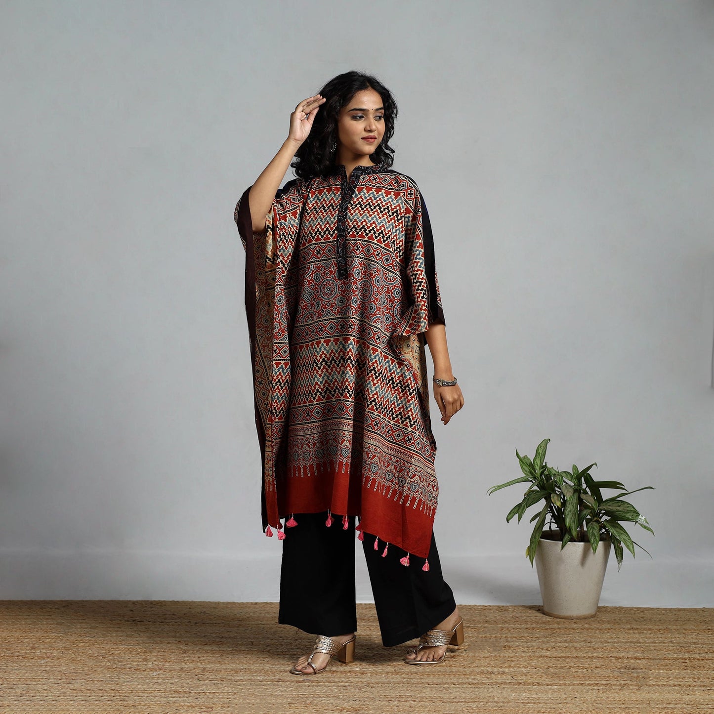 Handloom cotton natural dyed medium kaftan 15 - handcrafted