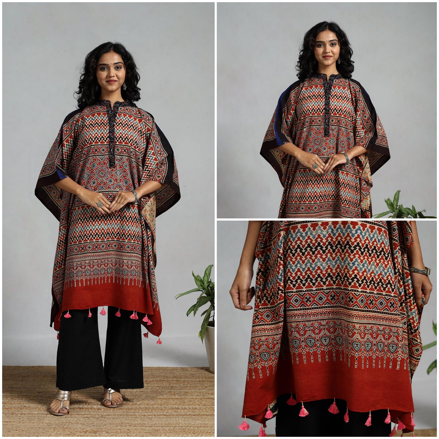 Handloom cotton natural dyed medium kaftan 15 - handcrafted