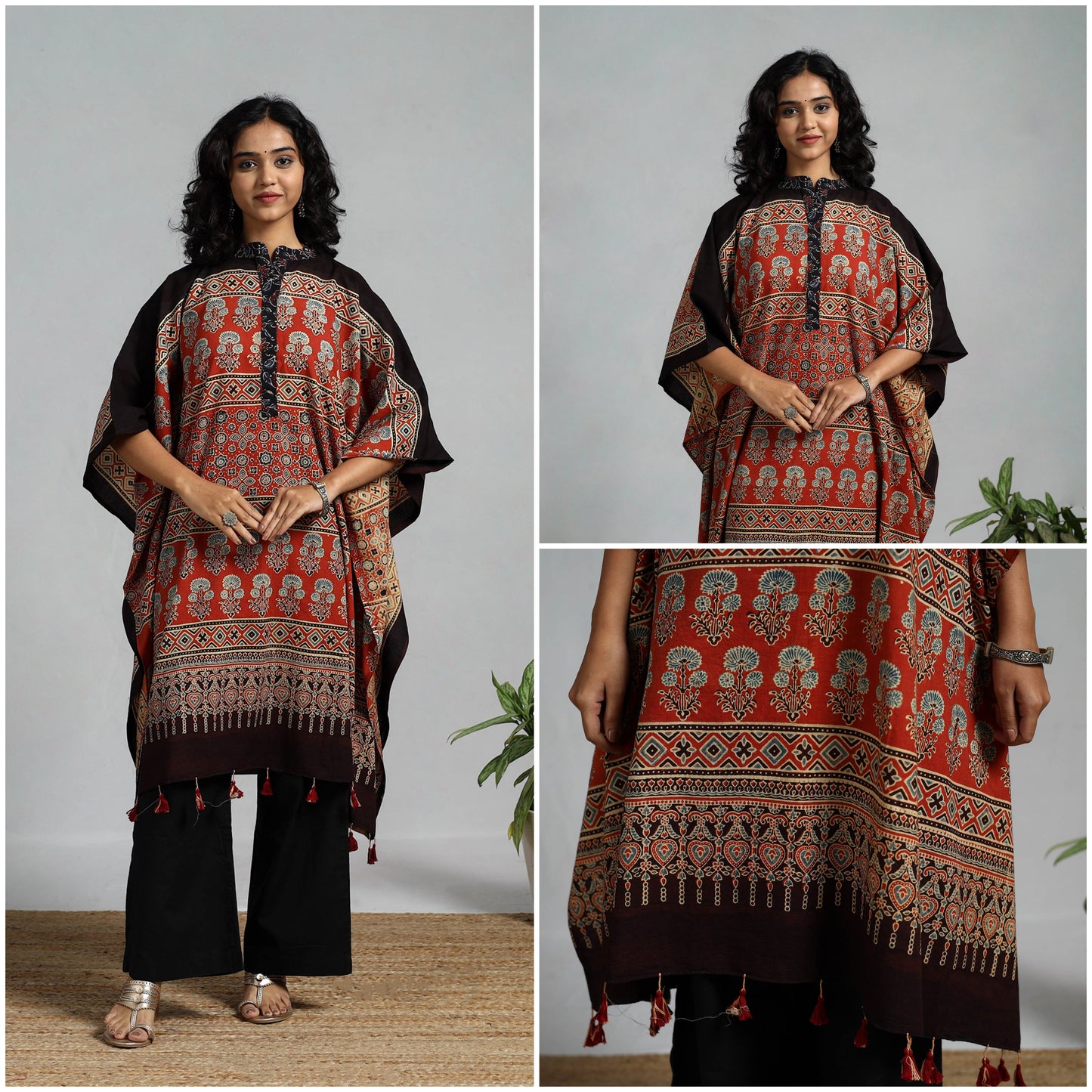 Handloom cotton natural dyed medium kaftan 16 - handcrafted