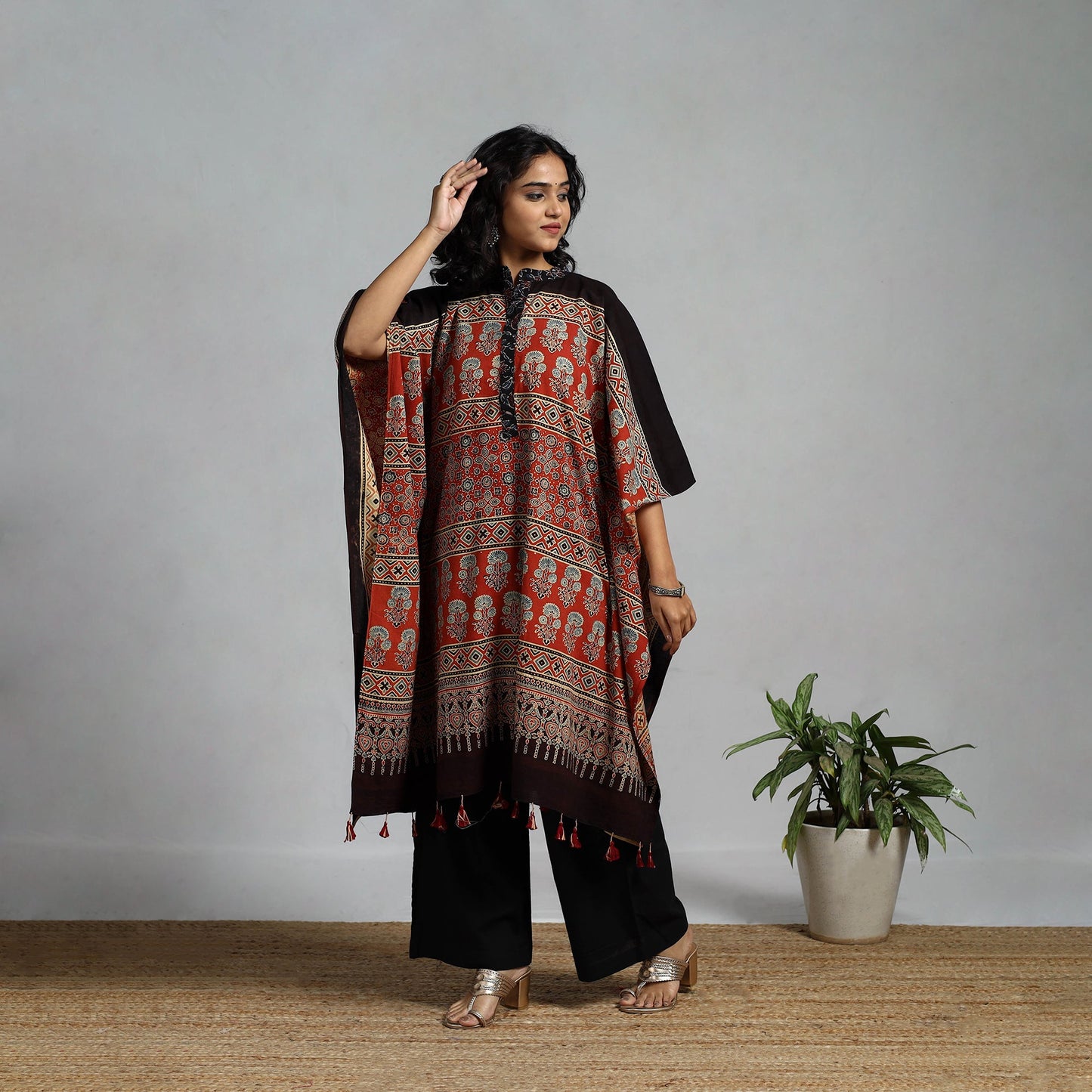 Handloom cotton natural dyed medium kaftan 16 - handcrafted
