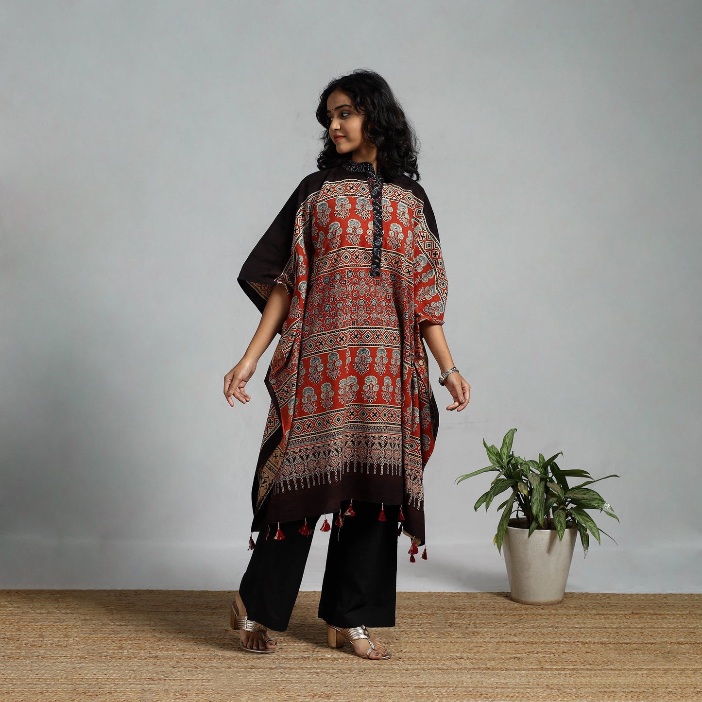 Handloom cotton natural dyed medium kaftan 16 - handcrafted