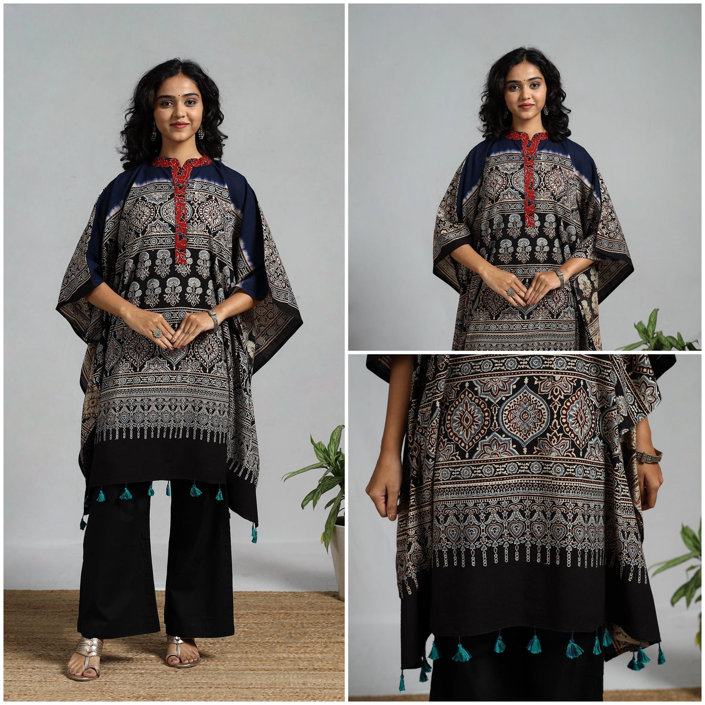 Handloom cotton natural dyed medium kaftan 17 - handcrafted