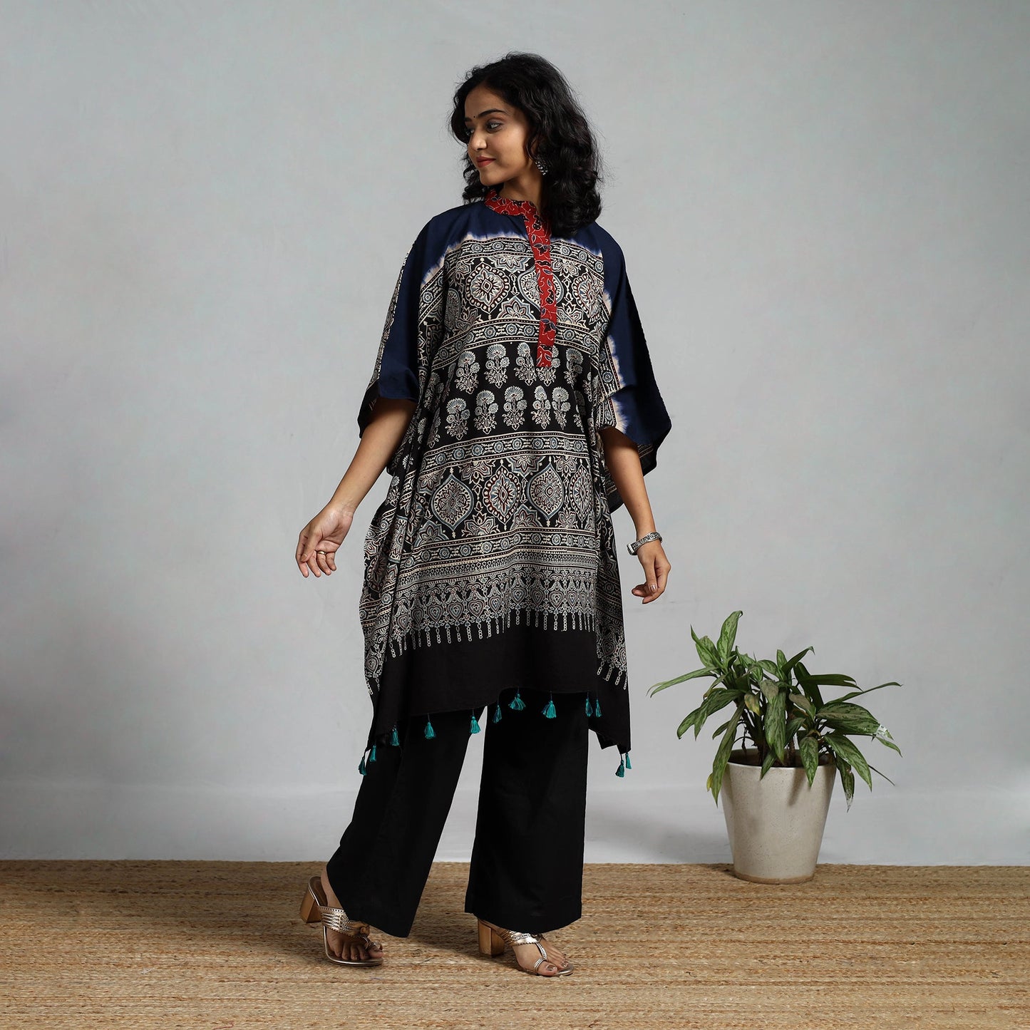 Handloom cotton natural dyed medium kaftan 17 - handcrafted