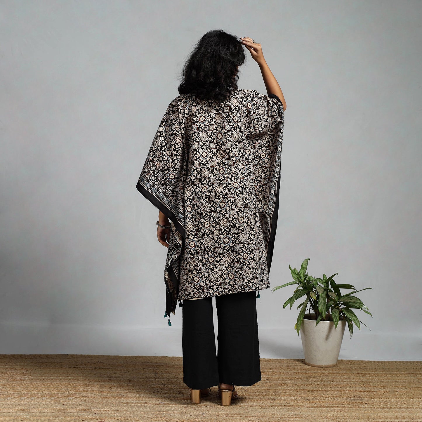 Handloom cotton natural dyed medium kaftan 17 - handcrafted