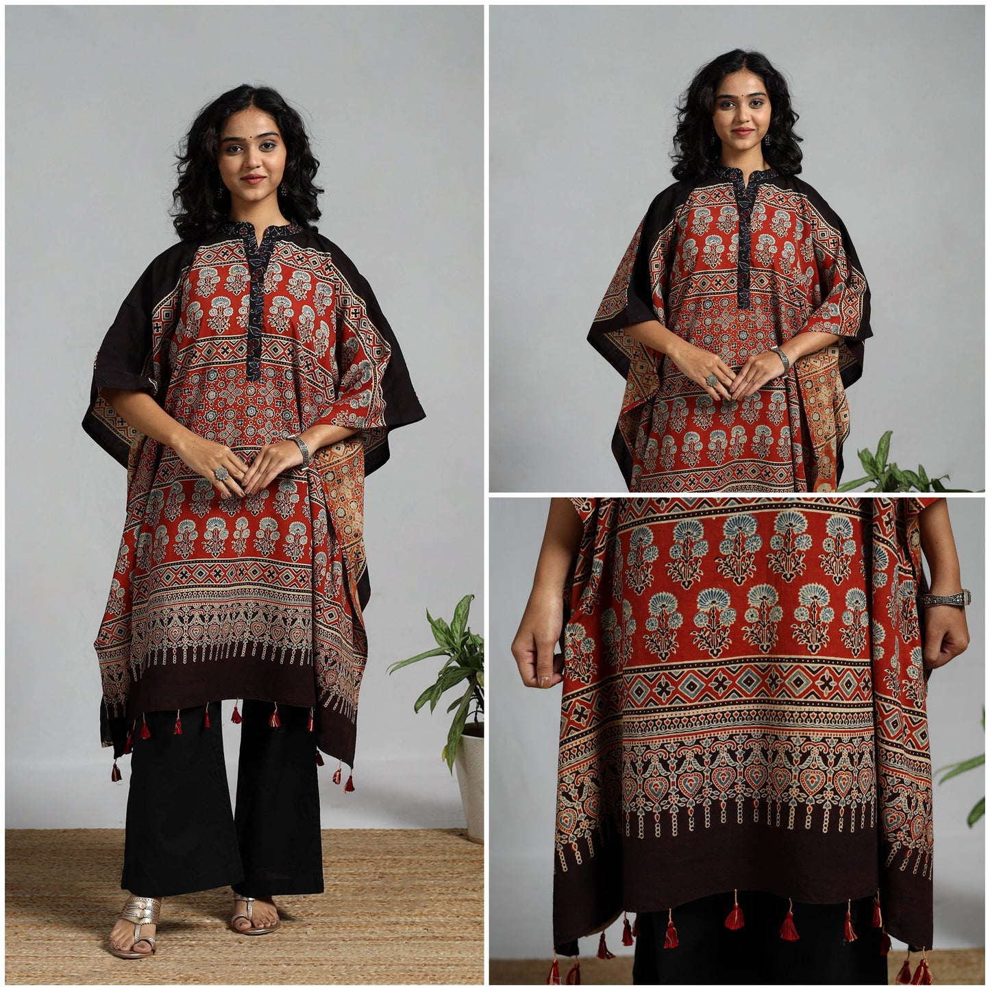 Handloom cotton natural dyed medium kaftan 18 - handcrafted