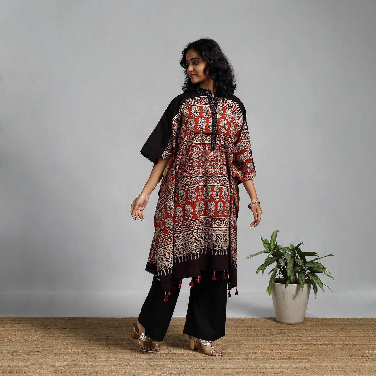 Handloom cotton natural dyed medium kaftan 18 - handcrafted