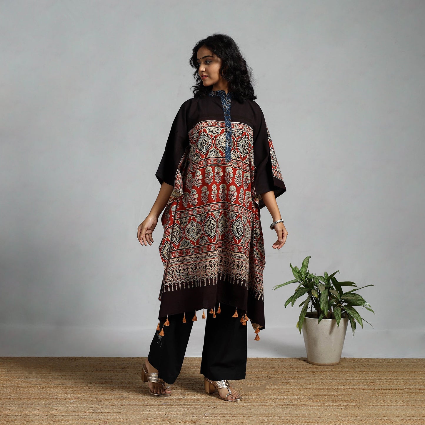 Handloom cotton natural dyed medium kaftan 19 - handcrafted