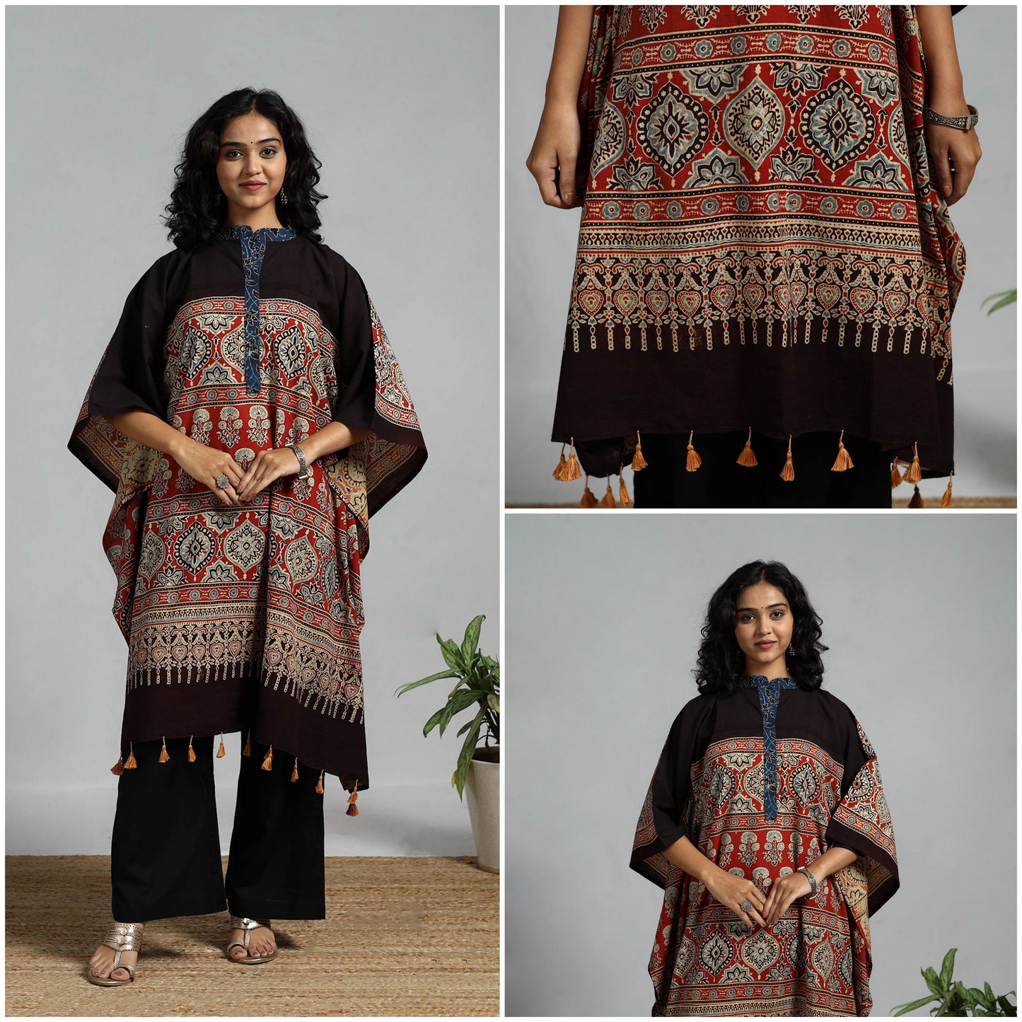 Handloom cotton natural dyed medium kaftan 19 - handcrafted