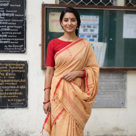 Brown Handloom Cotton Phulia Jamdani Saree with Tassels, draped and worn by a woman, AI visual of the saree, iTokri