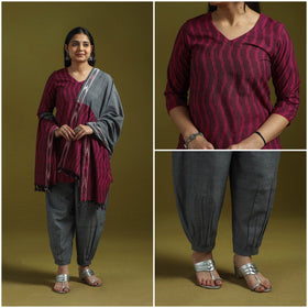 Handloom cotton pochampally ikat 3pc kurta set for women 01