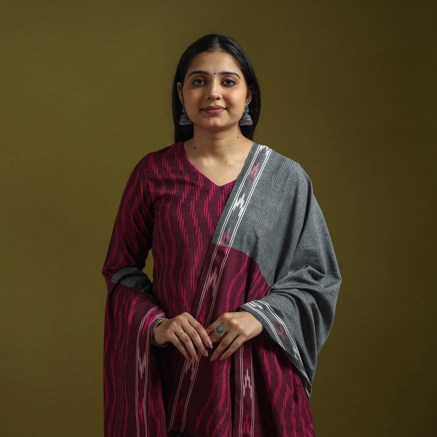 Handloom cotton pochampally ikat 3pc kurta set for women 01