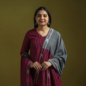 Handloom cotton pochampally ikat 3pc kurta set for women 01