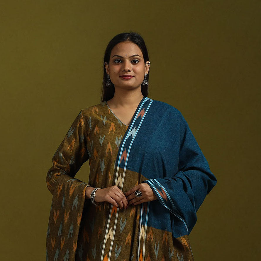 Handloom cotton pochampally ikat 3pc kurta set for women 03