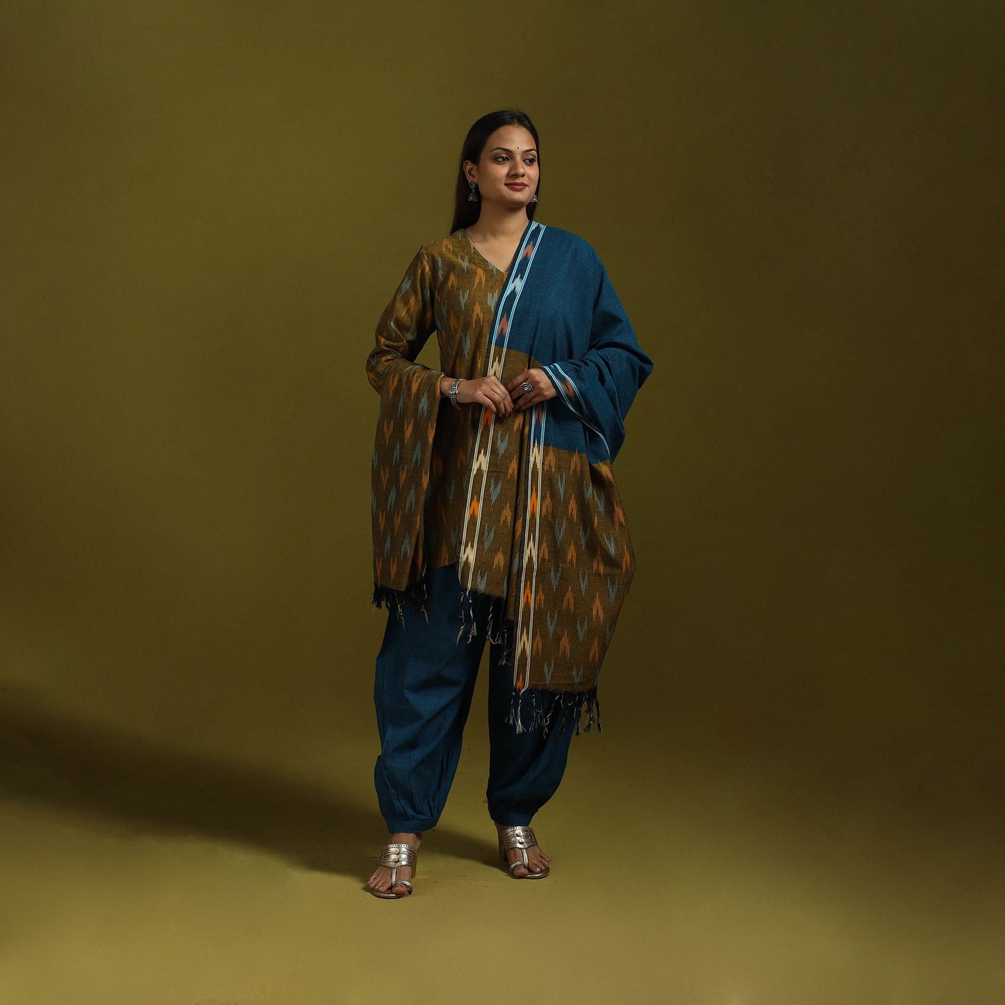 Handloom cotton pochampally ikat 3pc kurta set for women 03