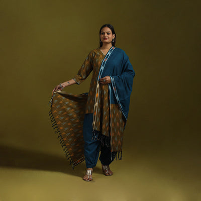 Handloom cotton pochampally ikat 3pc kurta set for women 03