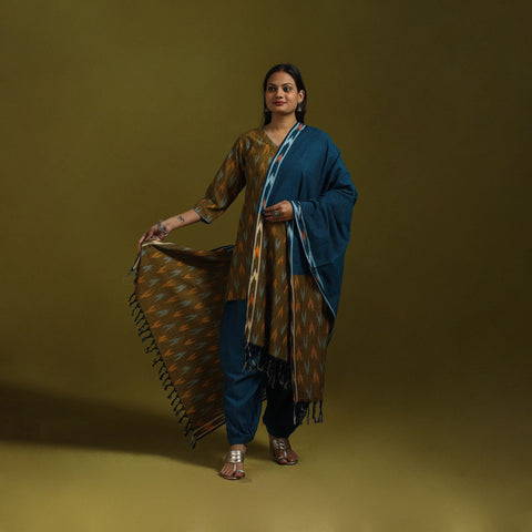 Handloom cotton pochampally ikat 3pc kurta set for women 03