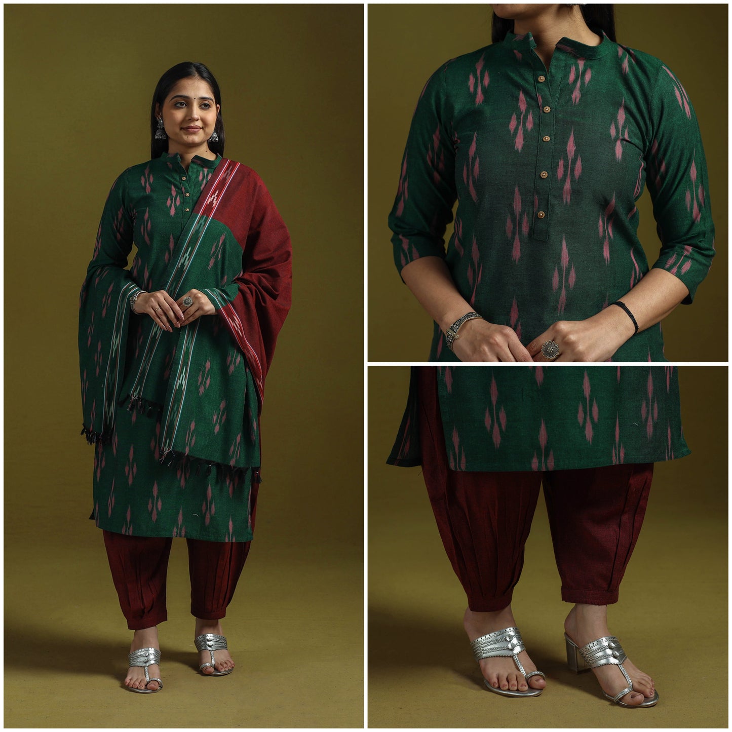 Handloom cotton pochampally ikat 3pc kurta set for women 04