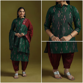 Handloom cotton pochampally ikat 3pc kurta set for women 04