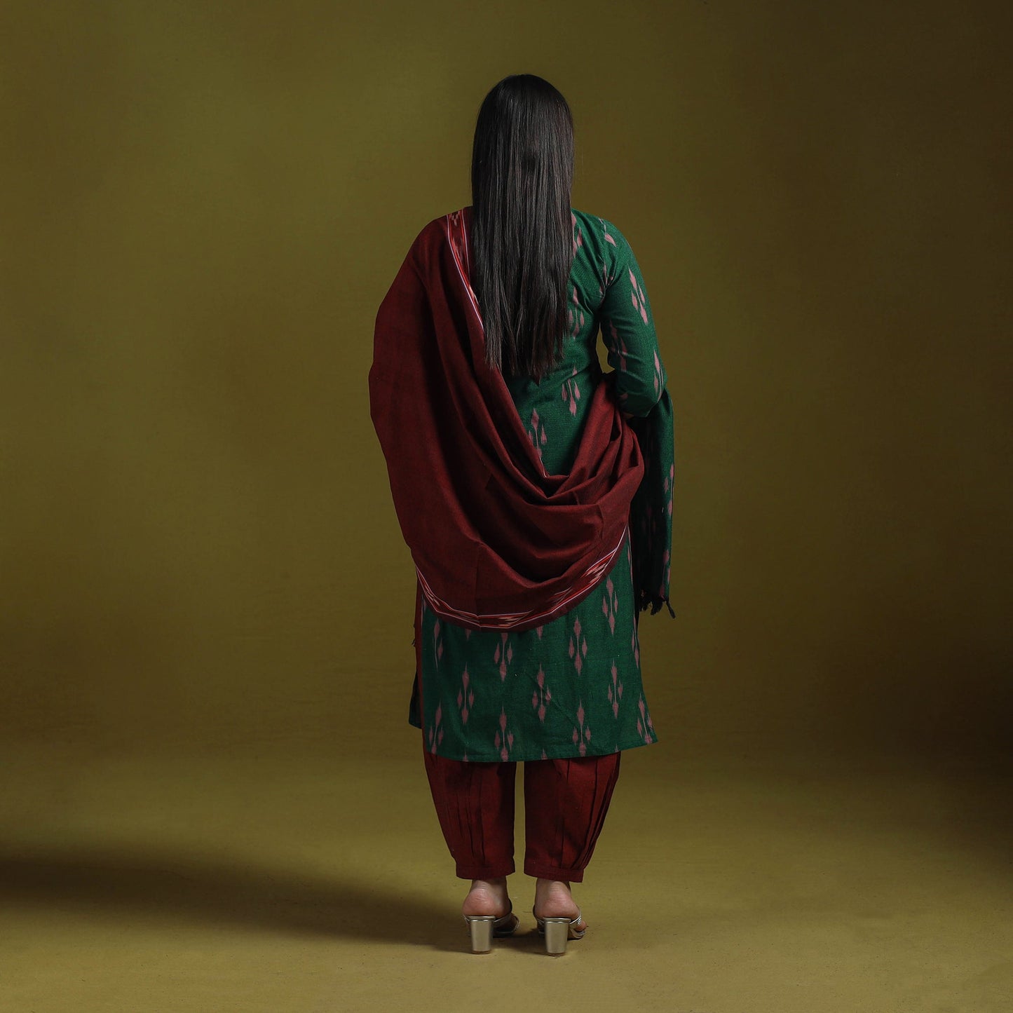 Handloom cotton pochampally ikat 3pc kurta set for women 04