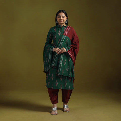 Handloom cotton pochampally ikat 3pc kurta set for women 04