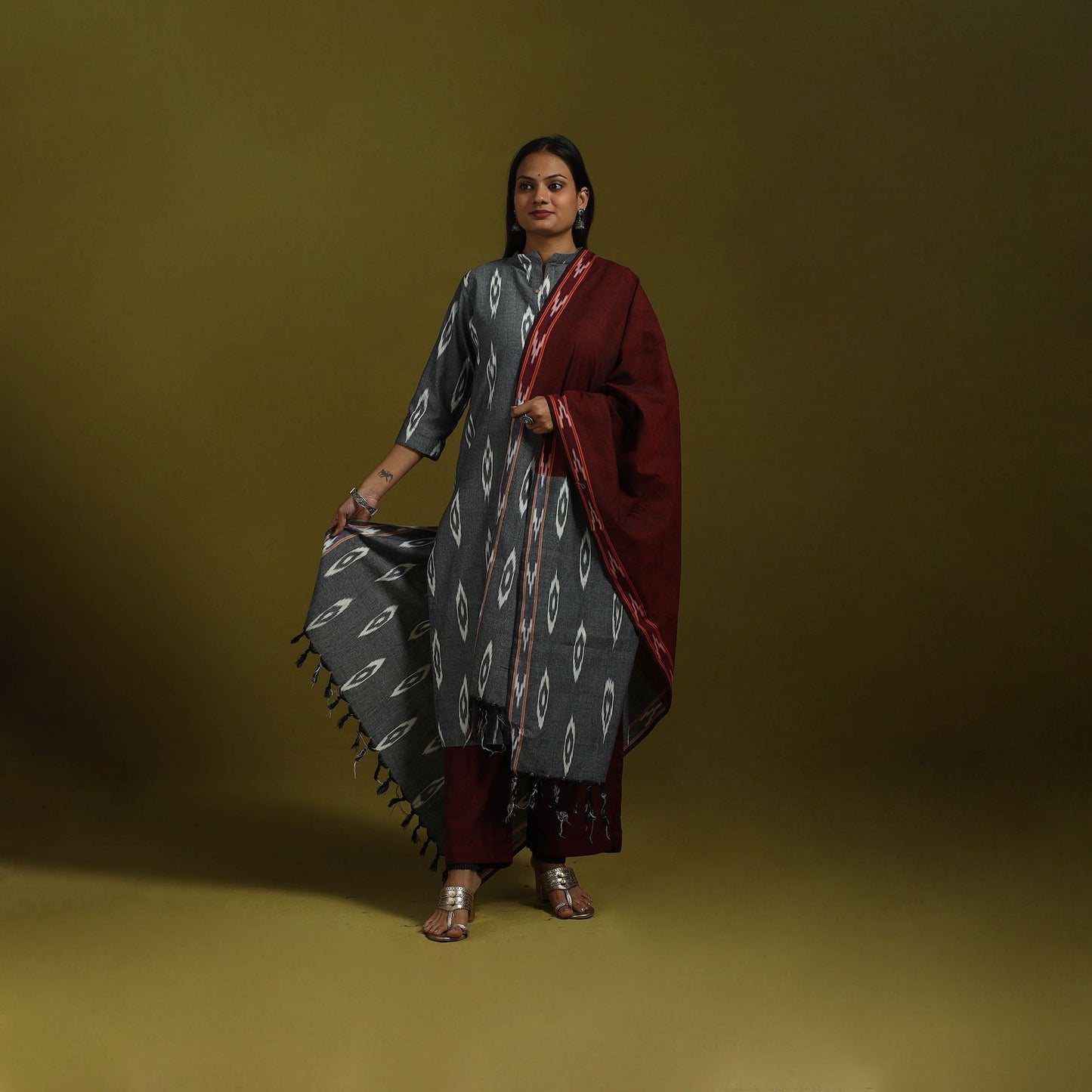 Handloom cotton pochampally ikat 3pc kurta set for women 05