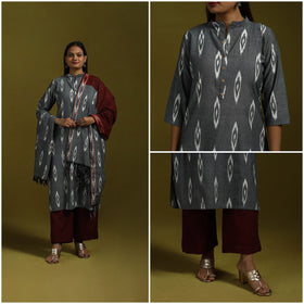 Handloom cotton pochampally ikat 3pc kurta set for women 05