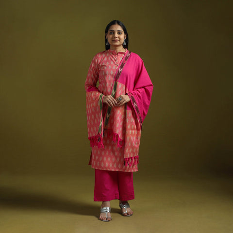 Handloom cotton pochampally ikat 3pc kurta set for women 06