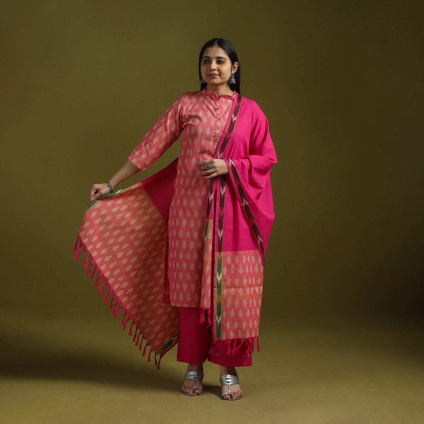 Handloom cotton pochampally ikat 3pc kurta set for women 06