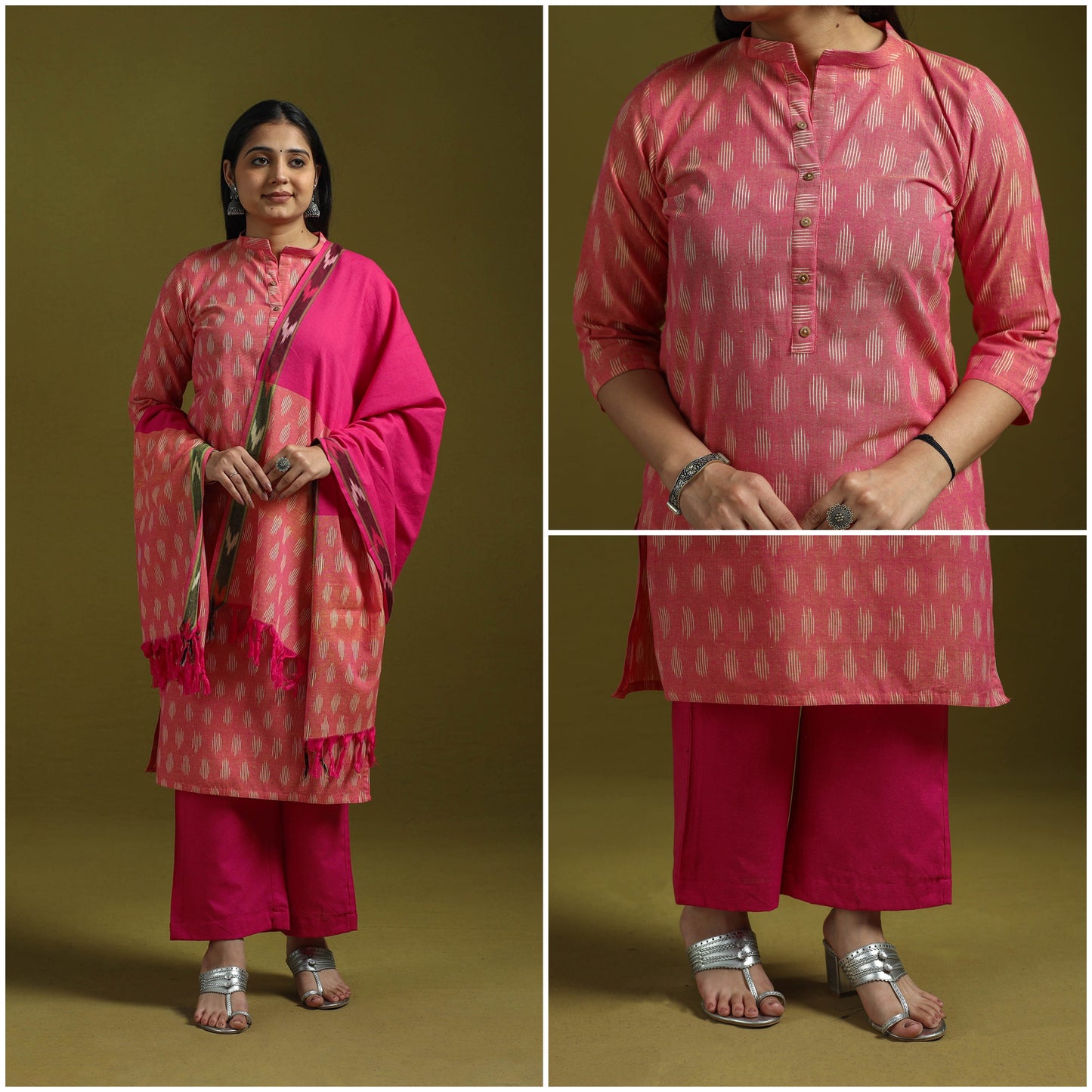 Handloom cotton pochampally ikat 3pc kurta set for women 06