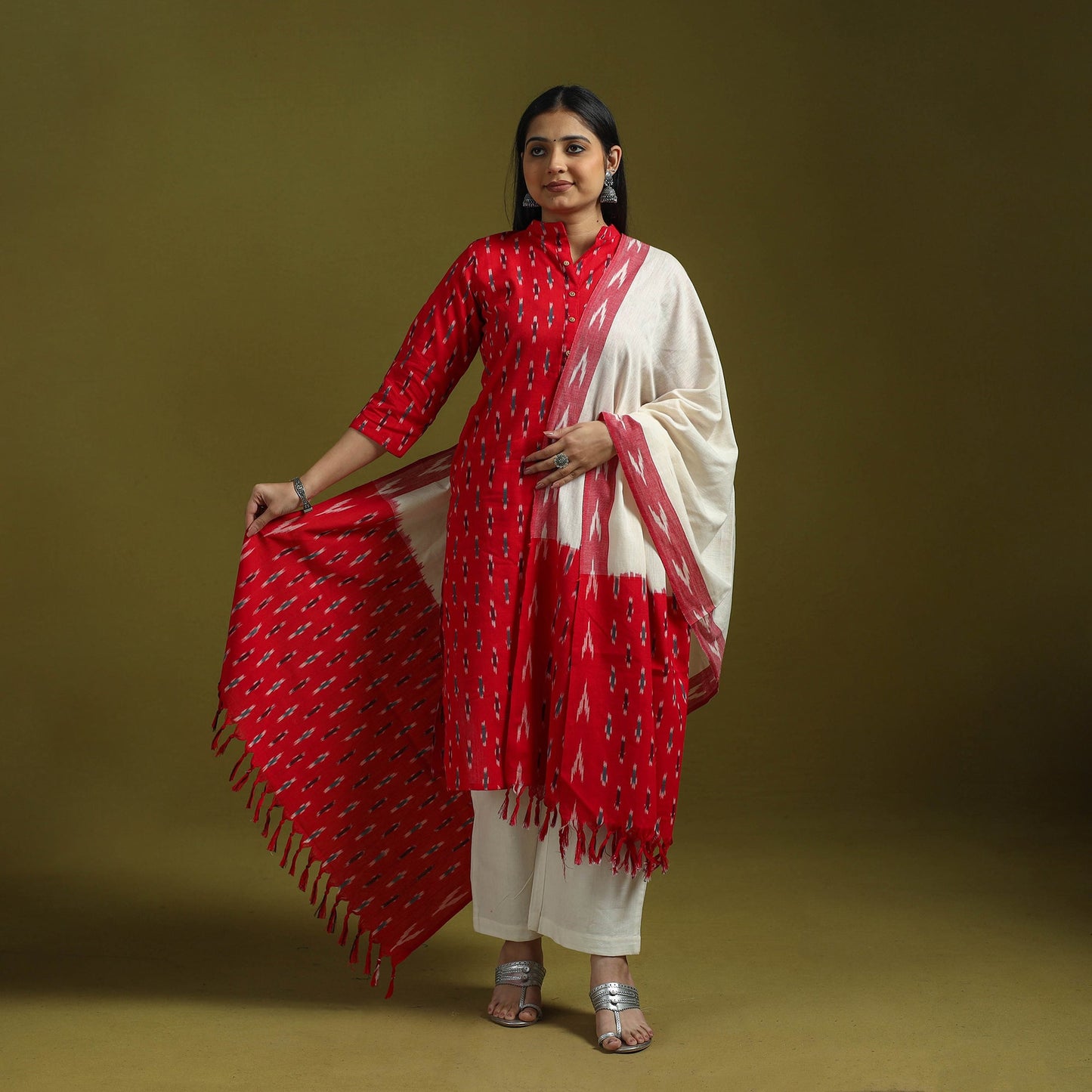 Handloom cotton pochampally ikat 3pc kurta set for women 07