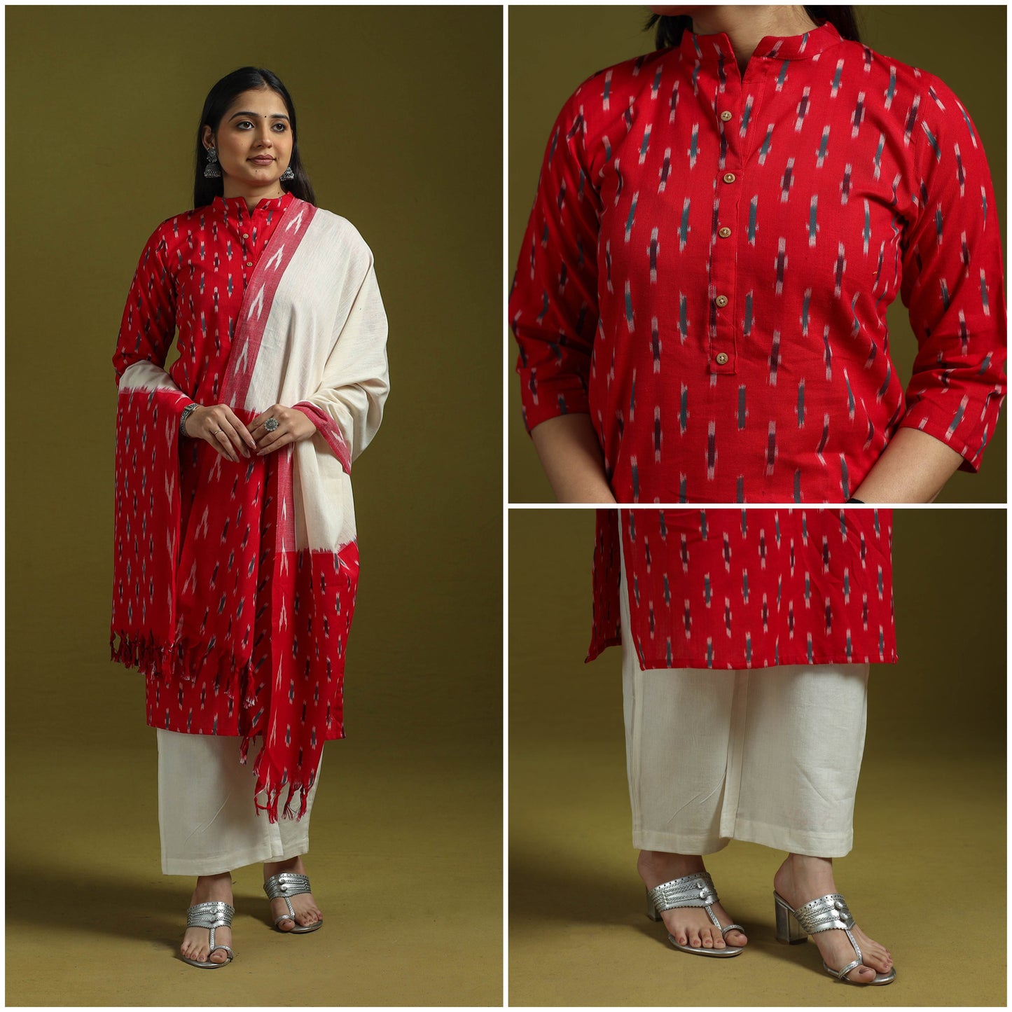 Handloom cotton pochampally ikat 3pc kurta set for women 07
