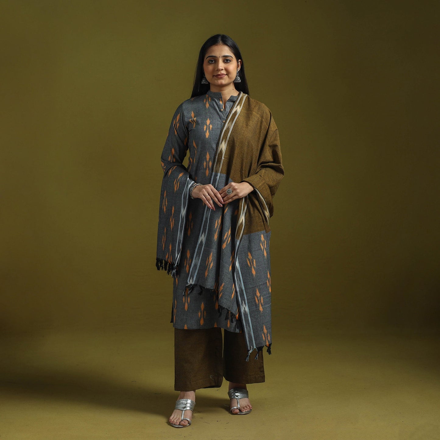 Handloom cotton pochampally ikat 3pc kurta set for women 08