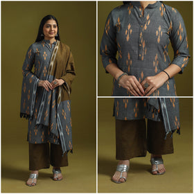 Handloom cotton pochampally ikat 3pc kurta set for women 08