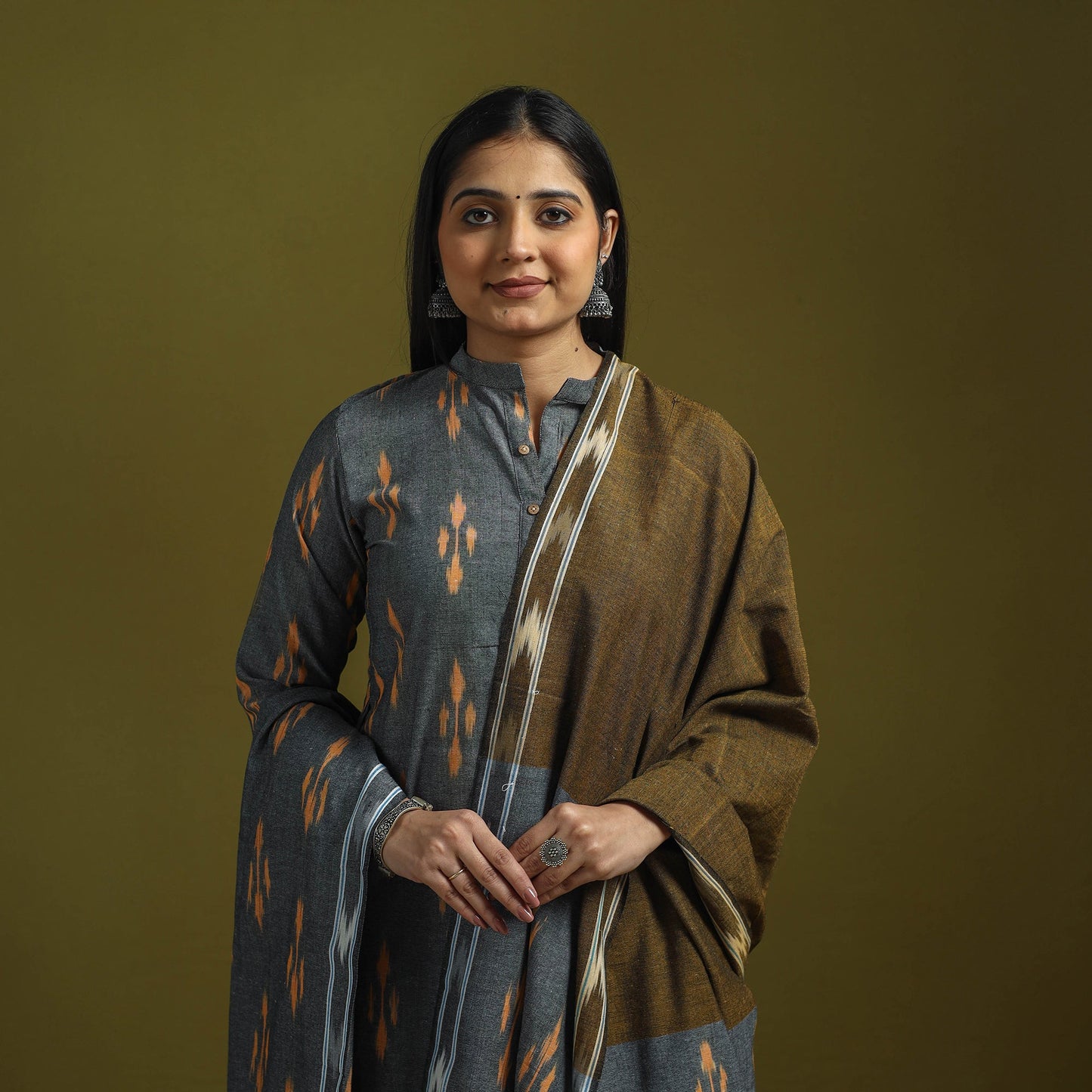 Handloom cotton pochampally ikat 3pc kurta set for women 08