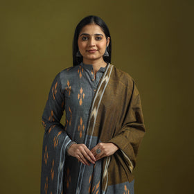 Handloom cotton pochampally ikat 3pc kurta set for women 08