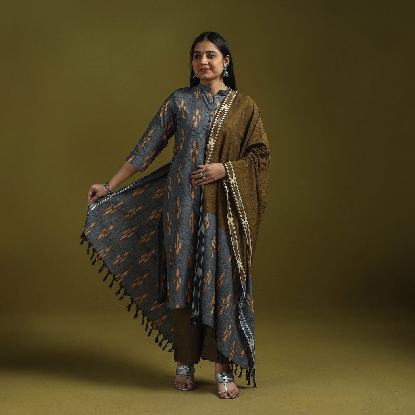 Handloom cotton pochampally ikat 3pc kurta set for women 08