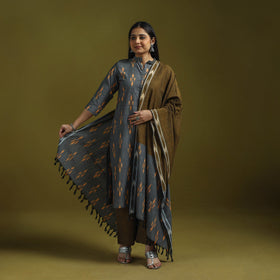 Handloom cotton pochampally ikat 3pc kurta set for women 08