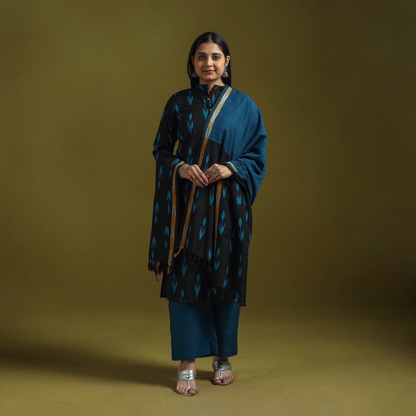 Handloom cotton pochampally ikat 3pc kurta set for women 09