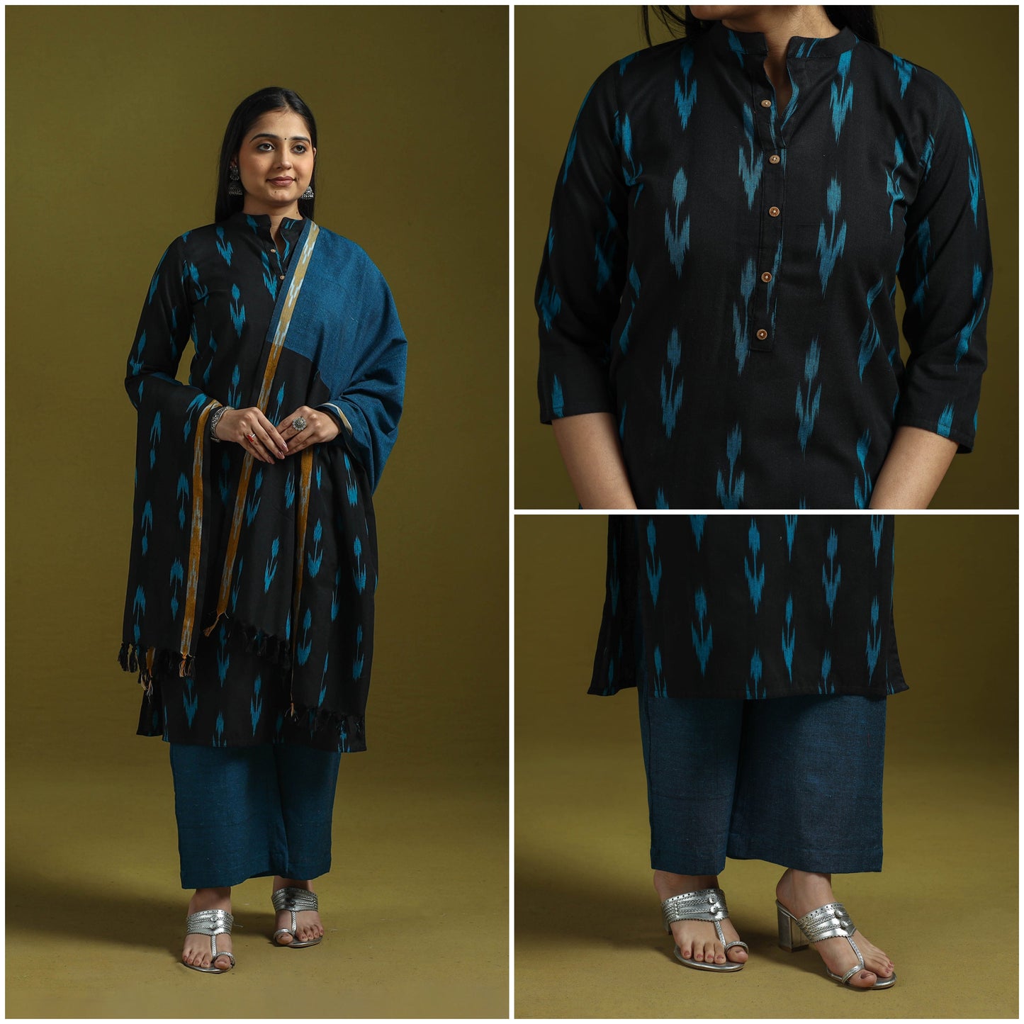 Handloom cotton pochampally ikat 3pc kurta set for women 09