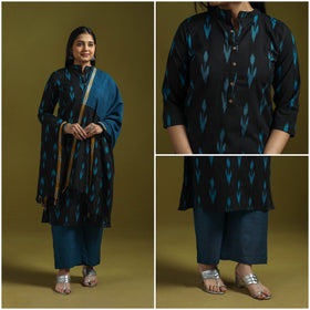 Handloom cotton pochampally ikat 3pc kurta set for women 09