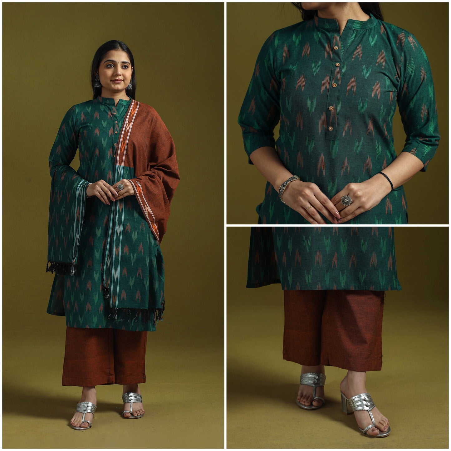 Handloom cotton pochampally ikat 3pc kurta set for women 10