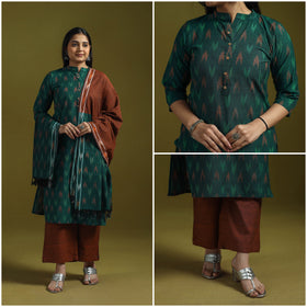 Handloom cotton pochampally ikat 3pc kurta set for women 10
