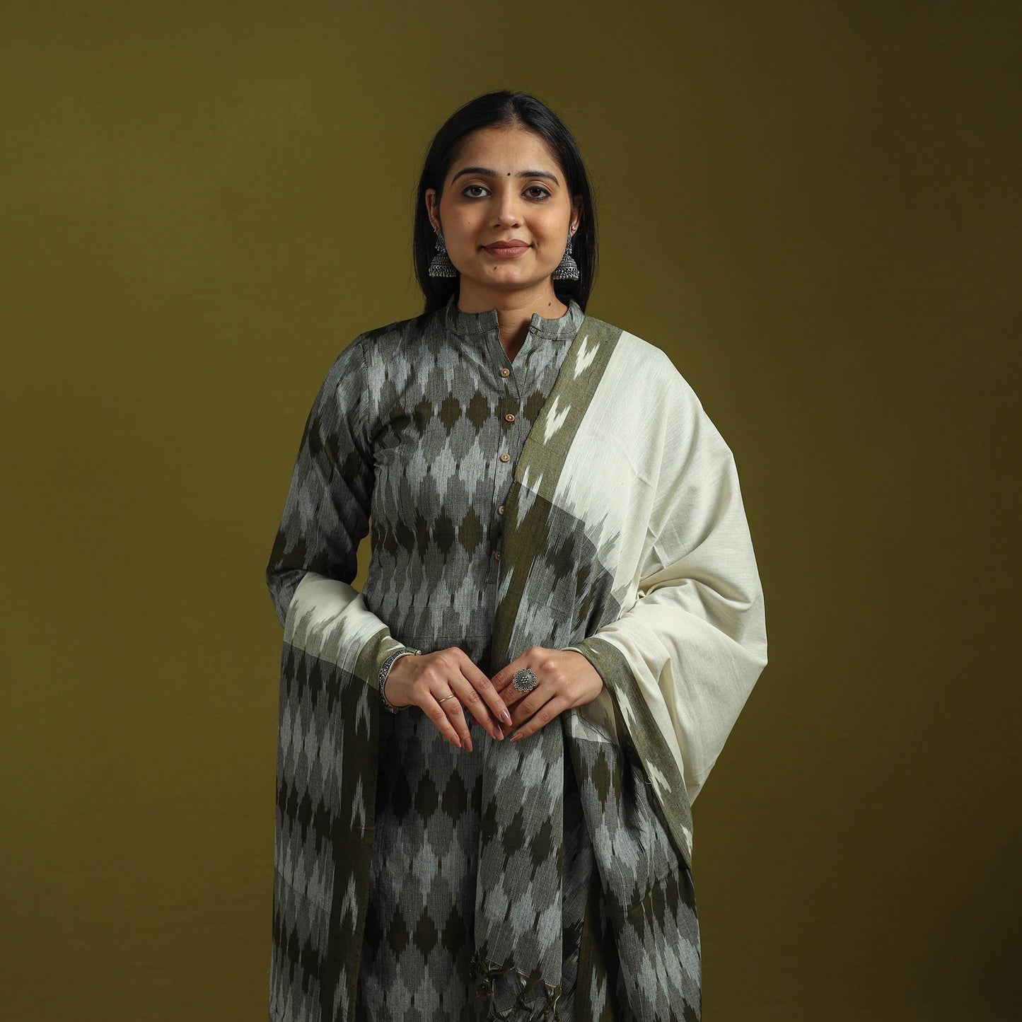 Handloom cotton pochampally ikat 3pc kurta set for women 11