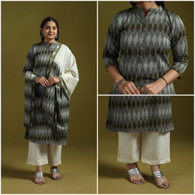 Handloom cotton pochampally ikat 3pc kurta set for women 11
