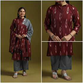 Handloom cotton pochampally ikat 3pc kurta set for women 12