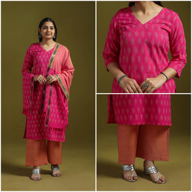 Handloom cotton pochampally ikat 3pc kurta set for women 13