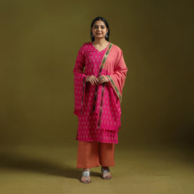 Handloom cotton pochampally ikat 3pc kurta set for women 13