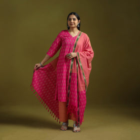 Handloom cotton pochampally ikat 3pc kurta set for women 13